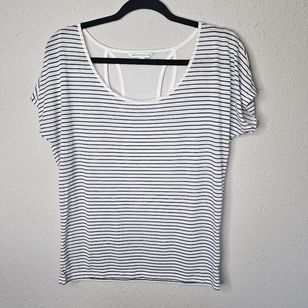 American‎ Eagle Outfitters Nautical Striped Short Sleeve Blouse Womens S Small